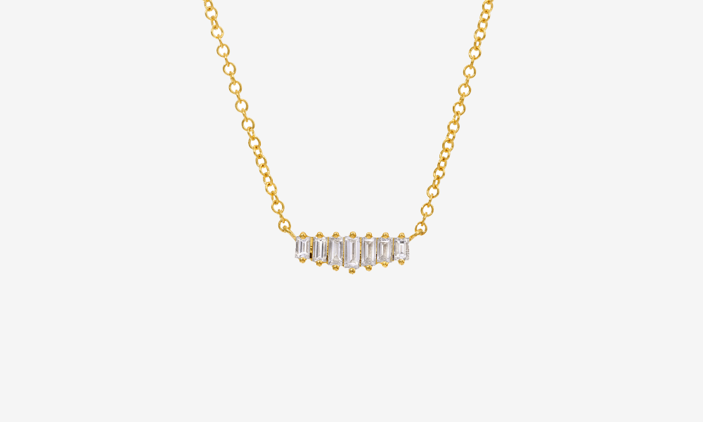 14k Gold Baguette Diamond Bar Necklace