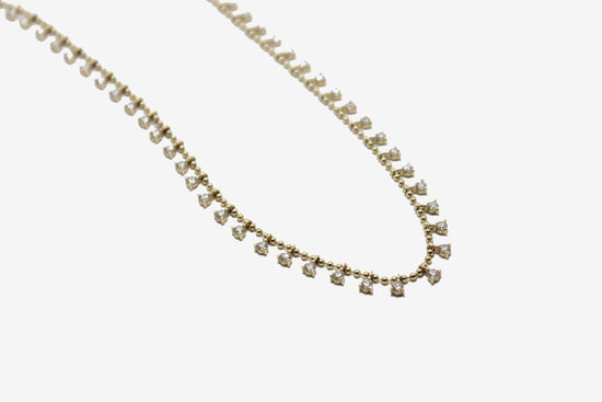 14k Gold Dangling Diamond Ball Chain Necklace