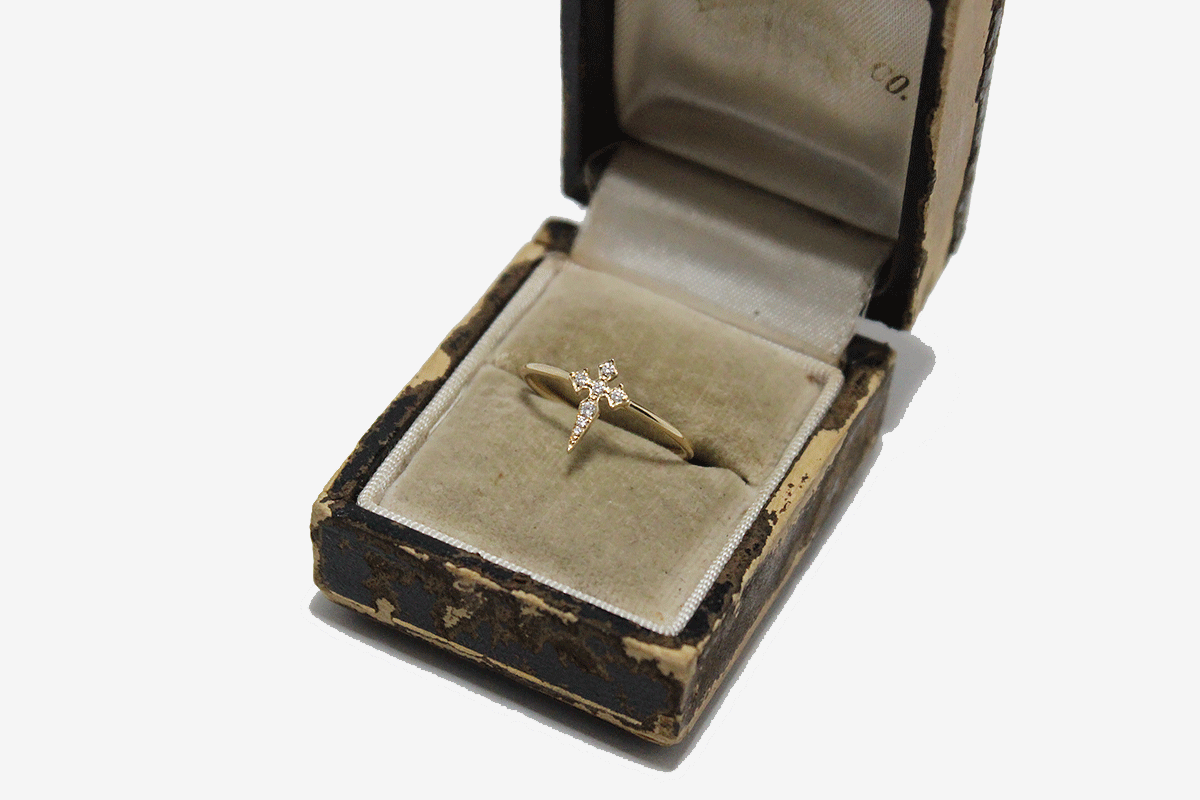 14k Gold Diamond Cross Ring