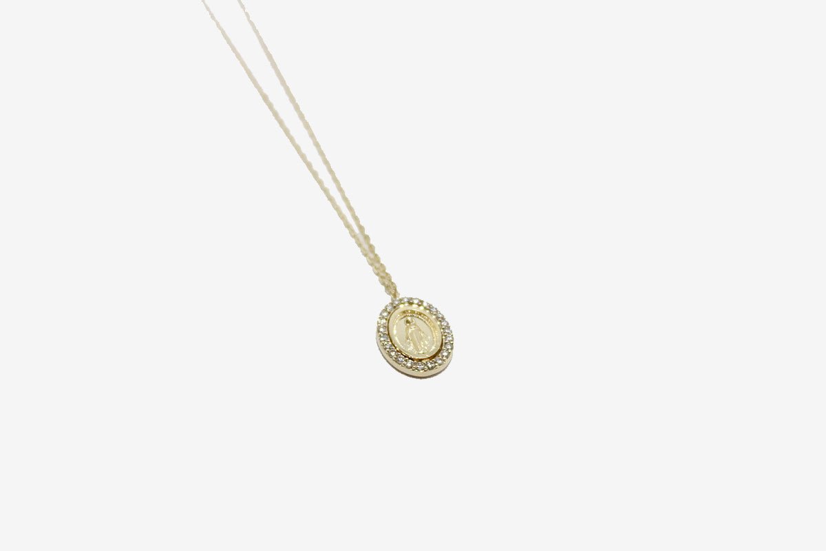 14k Gold Diamond Miraculous Medal Necklace