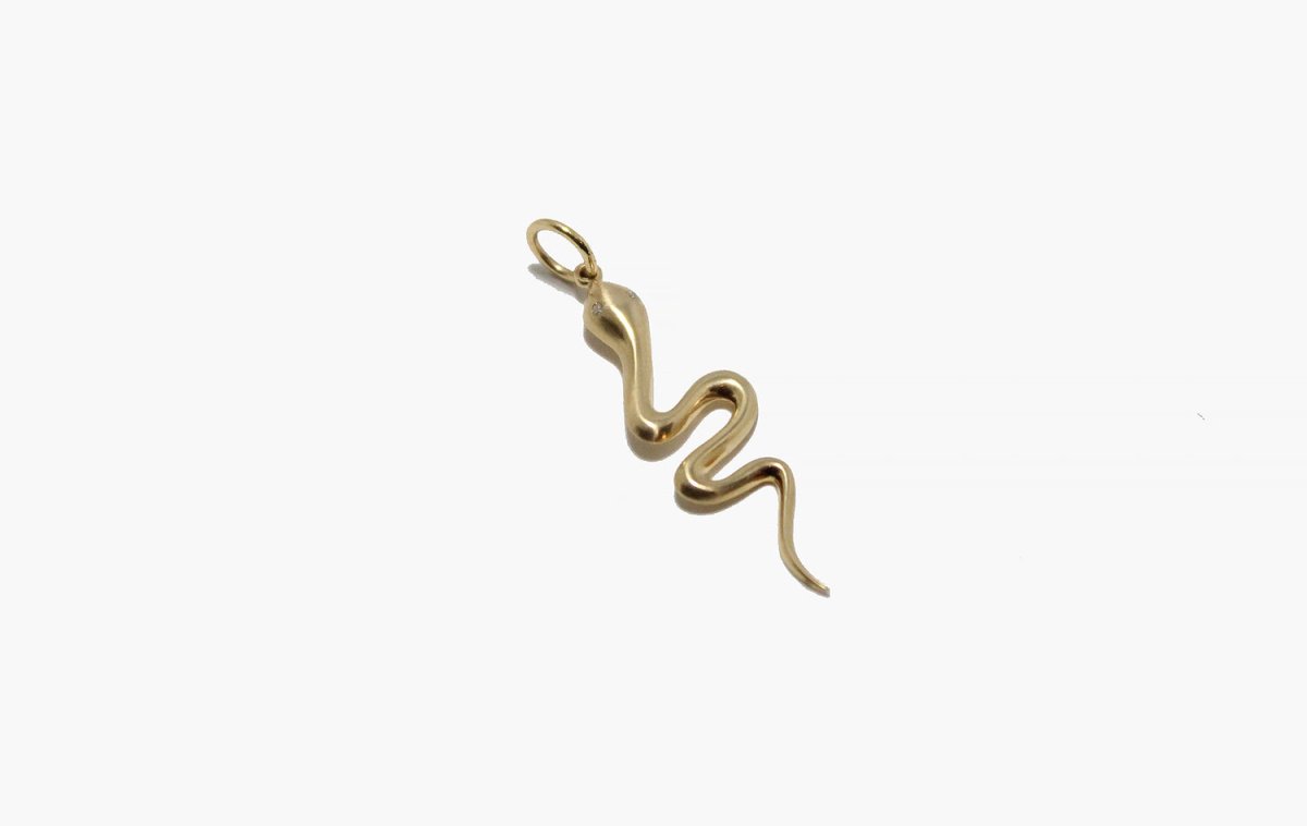 14k Gold Diamond Snake Charm