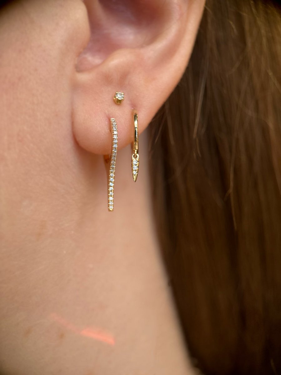 14k Gold Diamond Spike Huggie Earrings