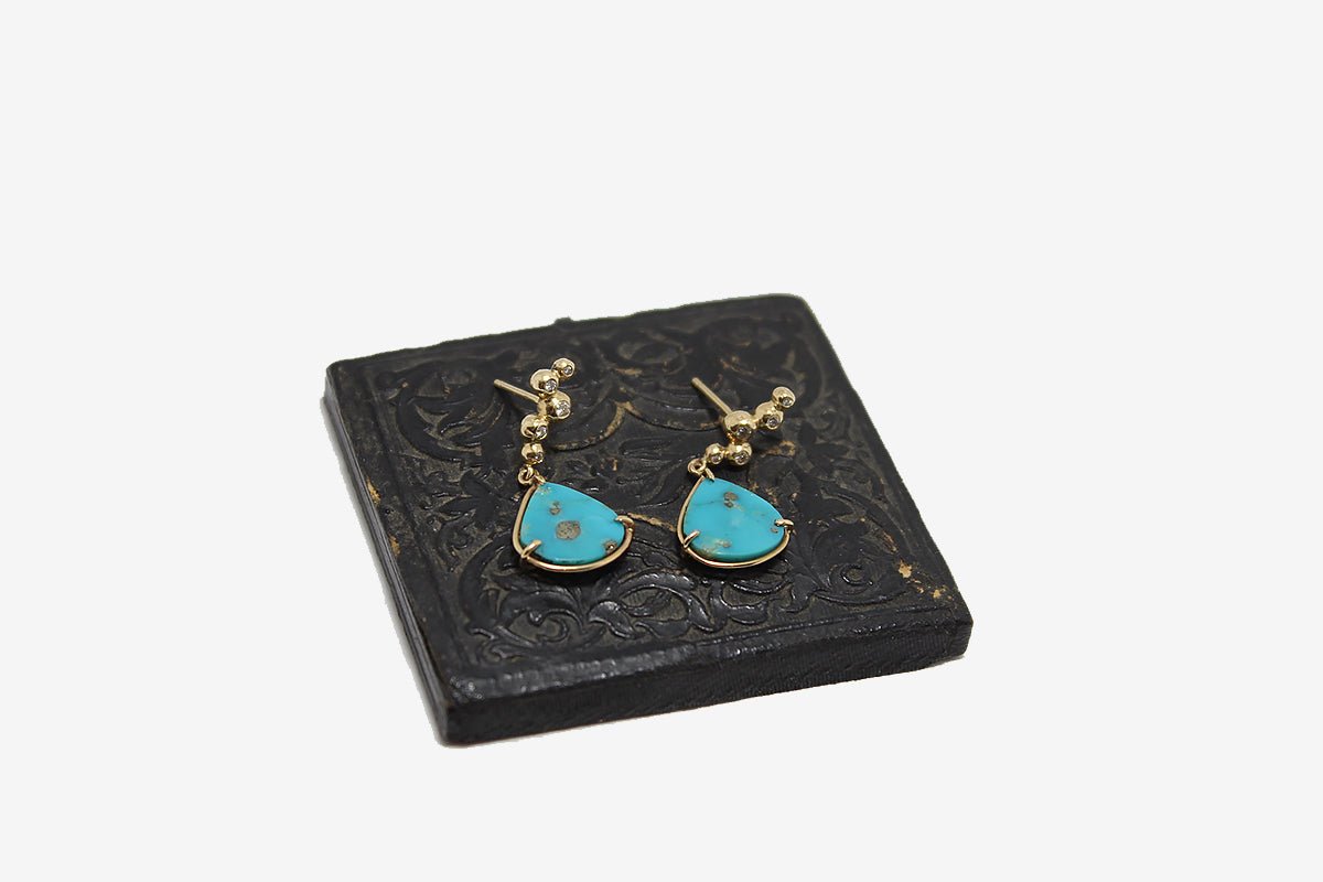14k Gold Diamond & Turquoise Earrings