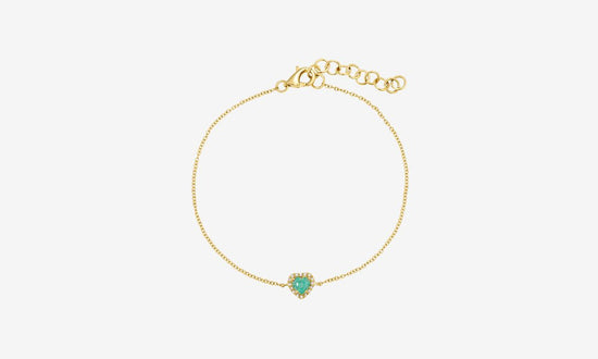 14k Gold Emerald Heart + Diamond Bracelet