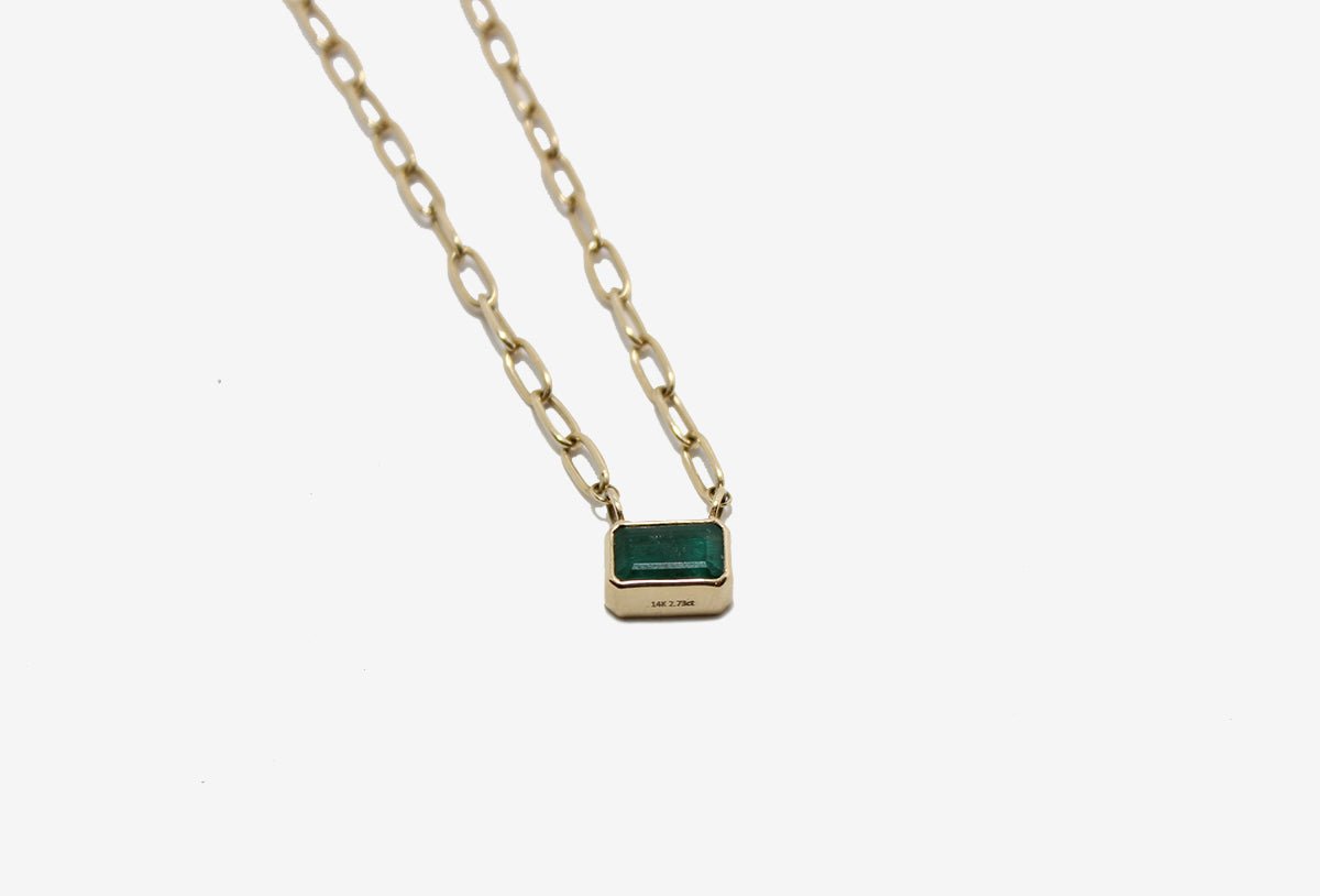 14k Gold Emerald Oval Link Chain Necklace