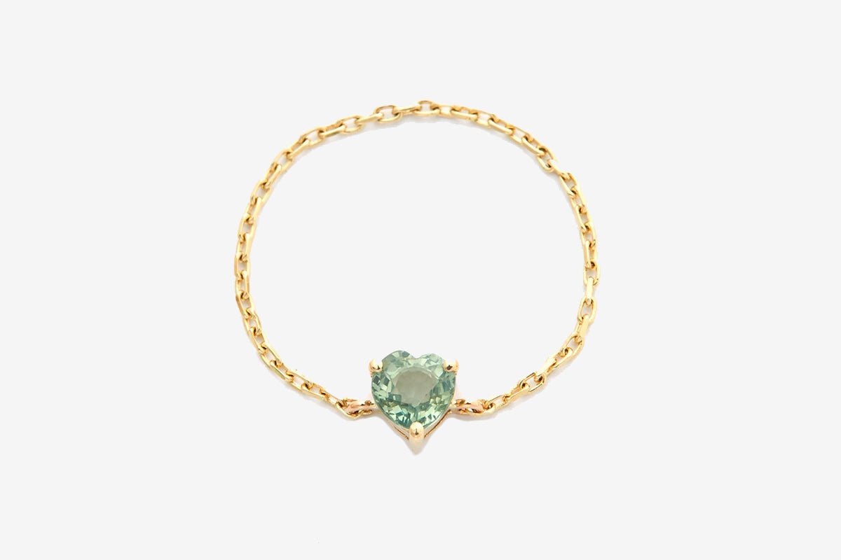 14k Gold Green Sapphire Heart Chain Ring