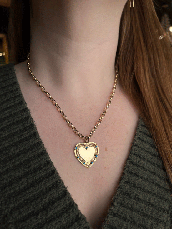 14k Gold Heart + Turquoise Pendant