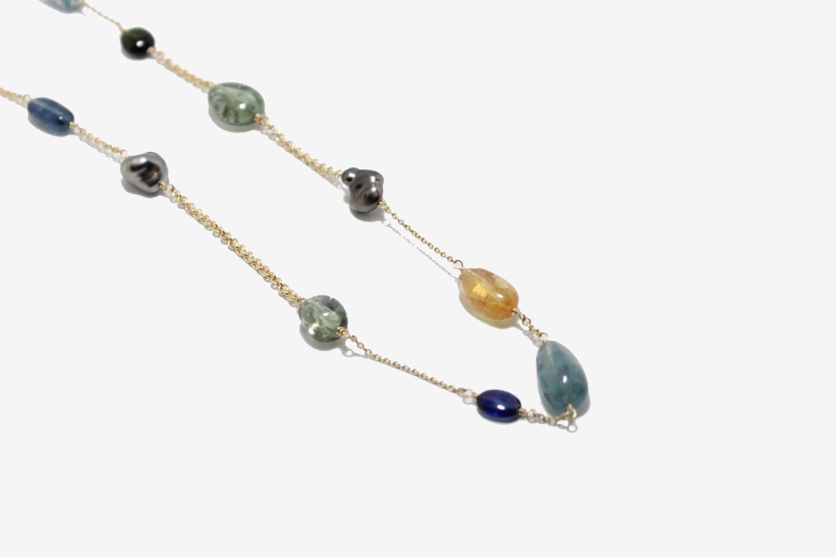 14k Gold One of a Kind Gemstone Confetti Necklace