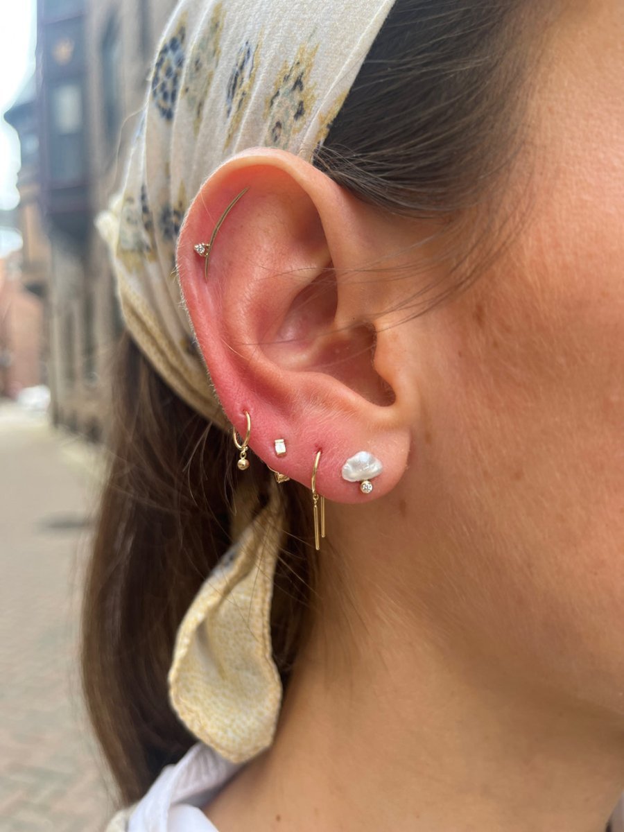 14k Gold Pearl + Diamond Stud Earrings