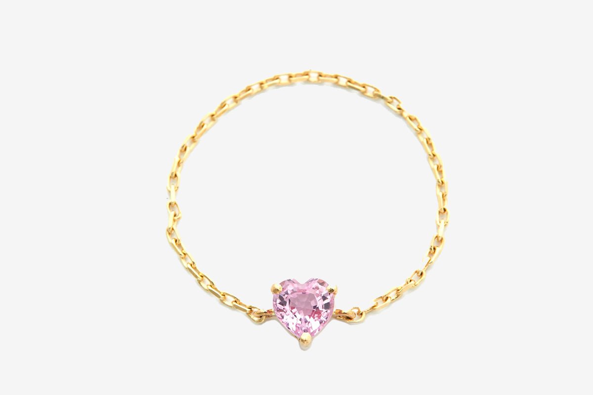 14k Gold Pink Sapphire Heart Chain Ring