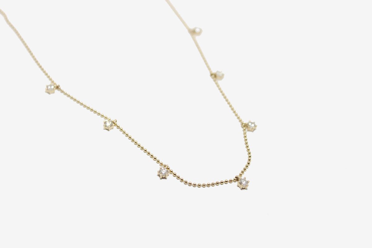 14k Gold Prong Diamond Ball Chain Necklace