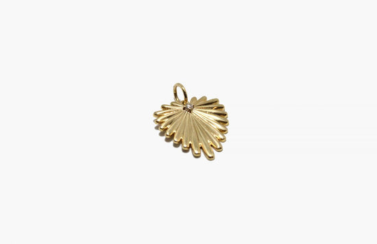 14k Gold Ribbed Heart + Diamond Pendant