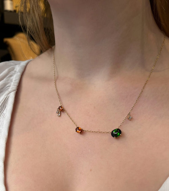 14k Gold Trio Tourmaline + Diamond Necklace