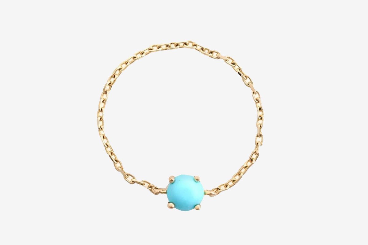 14k Gold Turquoise Dot Chain Ring