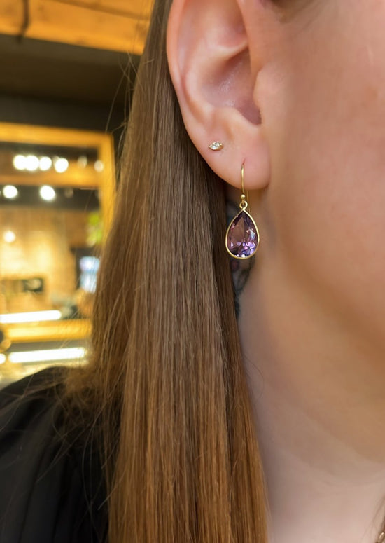 18k Gold Amethyst Wide Teardrop Earrings