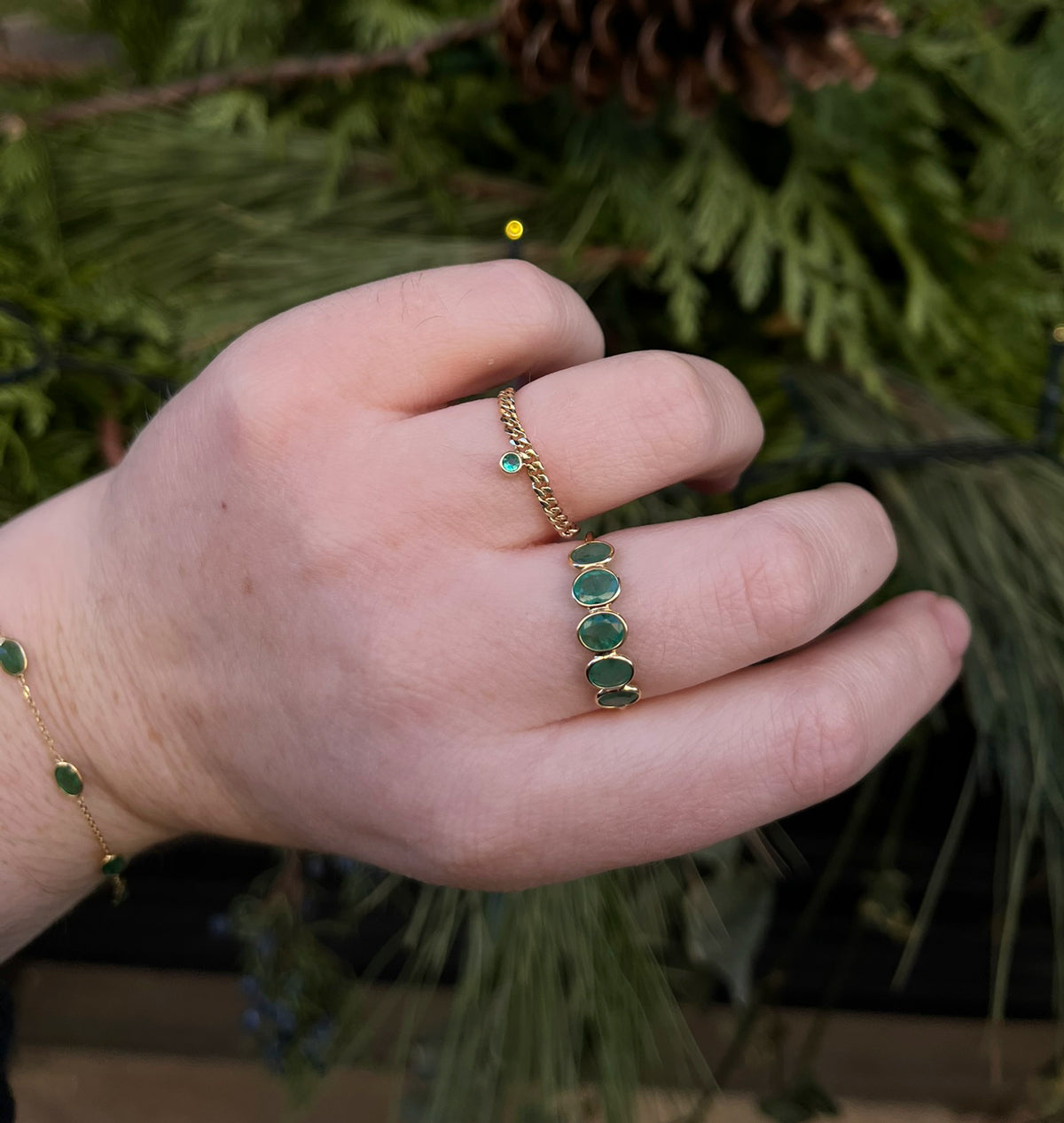 14k Gold Emerald Gourmet Chain Ring