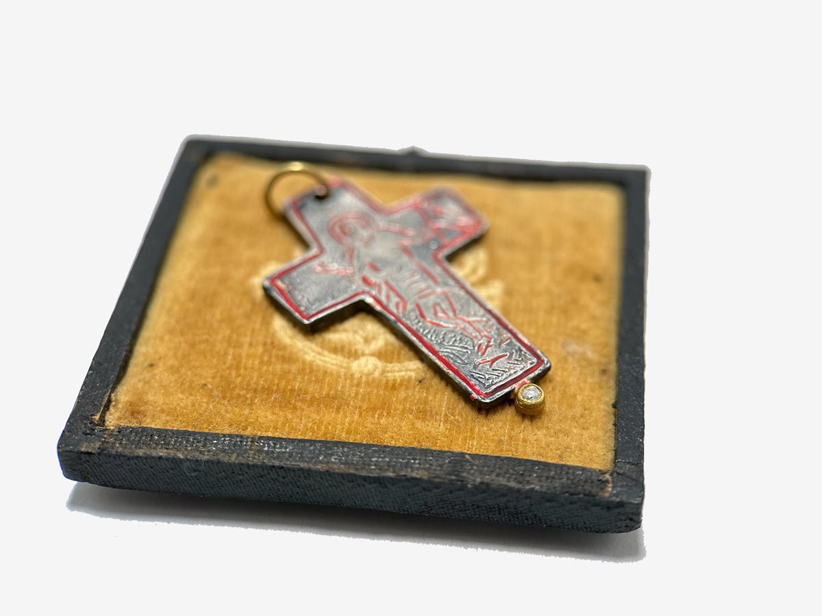 24k Gold + Oxidized Silver Cross Pendant