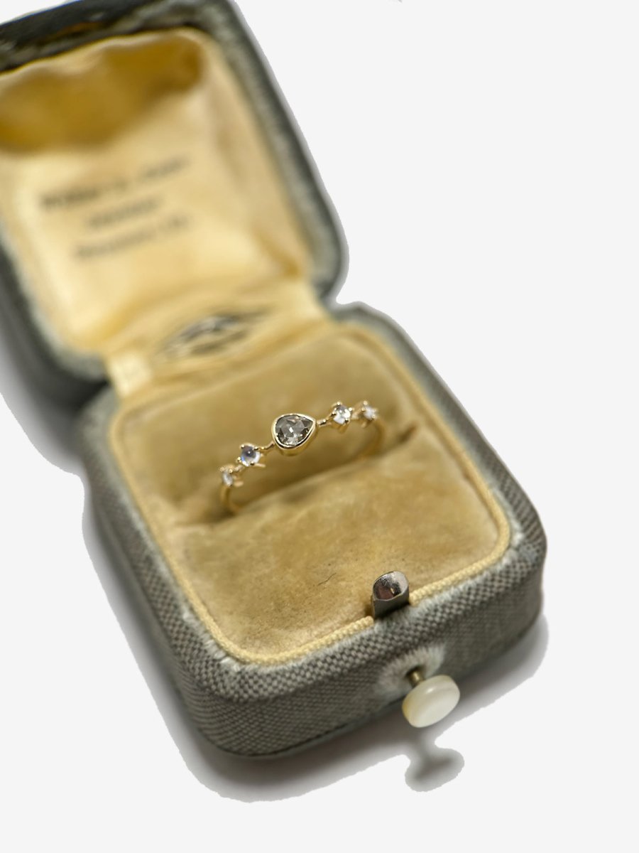 Celine Daoust 14k Gold Grey Diamond + Moonstone + Diamond Ring