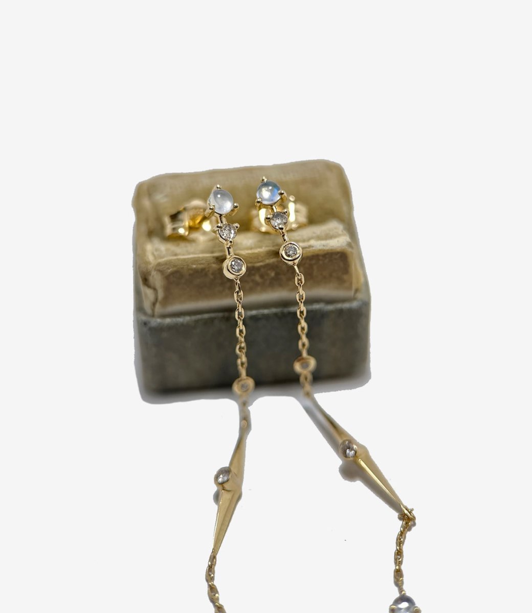 Celine Daoust Moonstone + Diamonds Long Chain Earrings