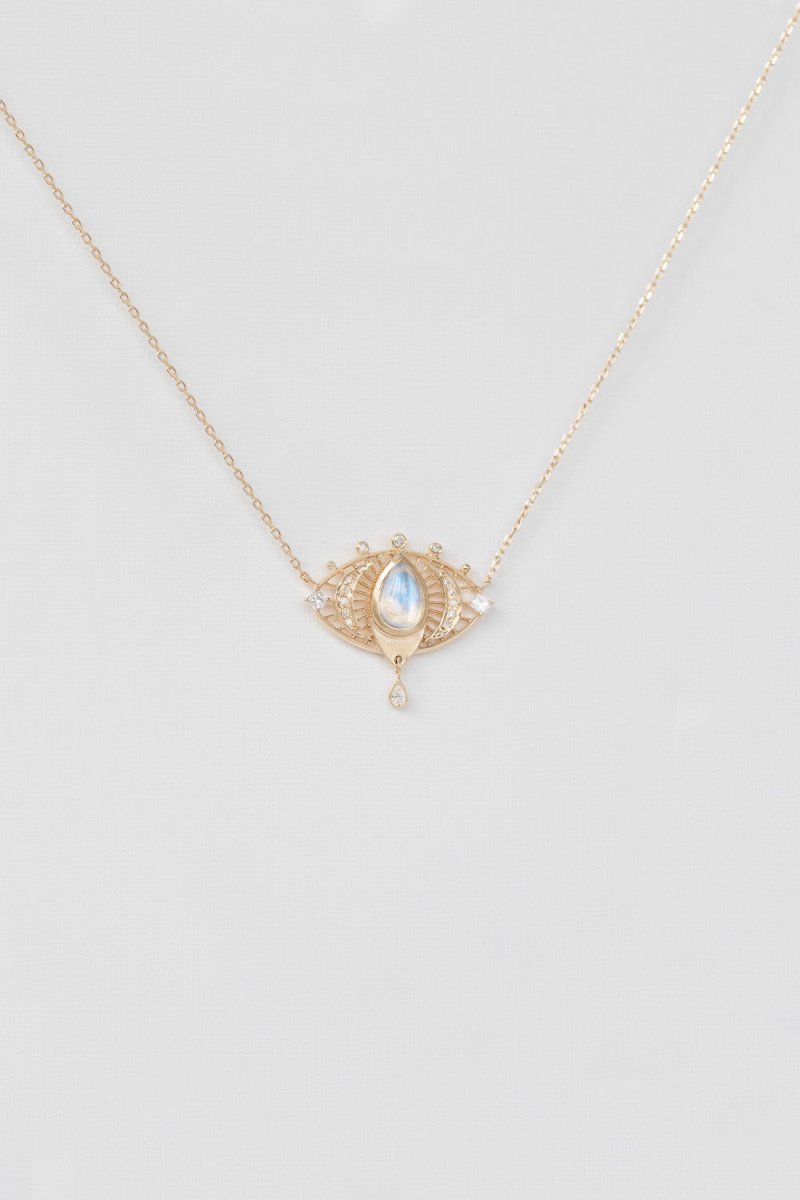 Celine Daoust Moonstone Pear + Diamonds Open Eye Necklace