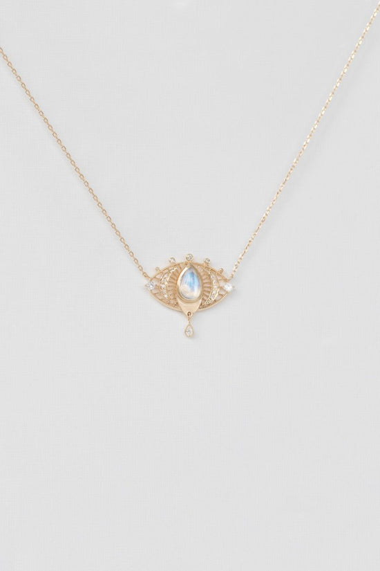 Celine Daoust Moonstone Pear + Diamonds Open Eye Necklace