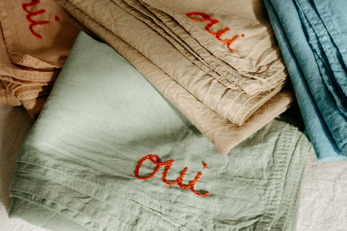 Hand Embroidered Organic Cotton "Oui" Bandana