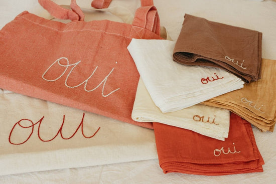 Hand Embroidered Organic Cotton "Oui" Bandana