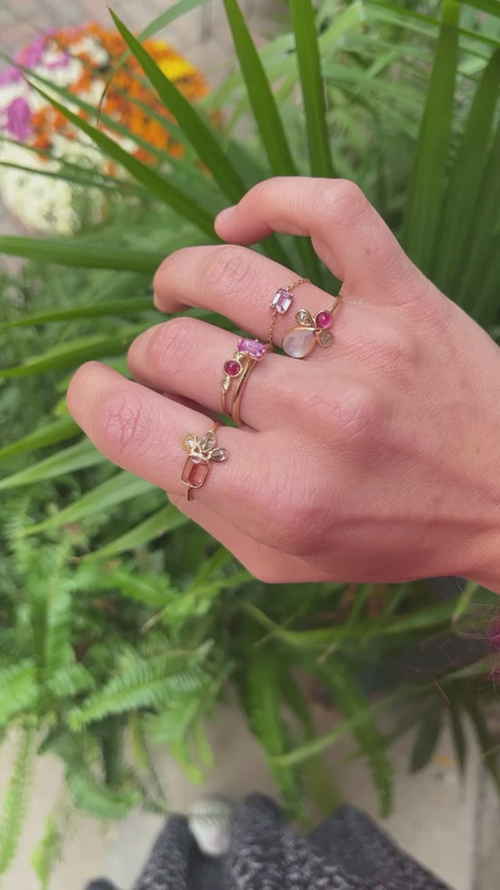 Load and play video in Gallery viewer, ✨ 14k Gold Pink Tourmaline + Diamond Cluster Ring ✨
