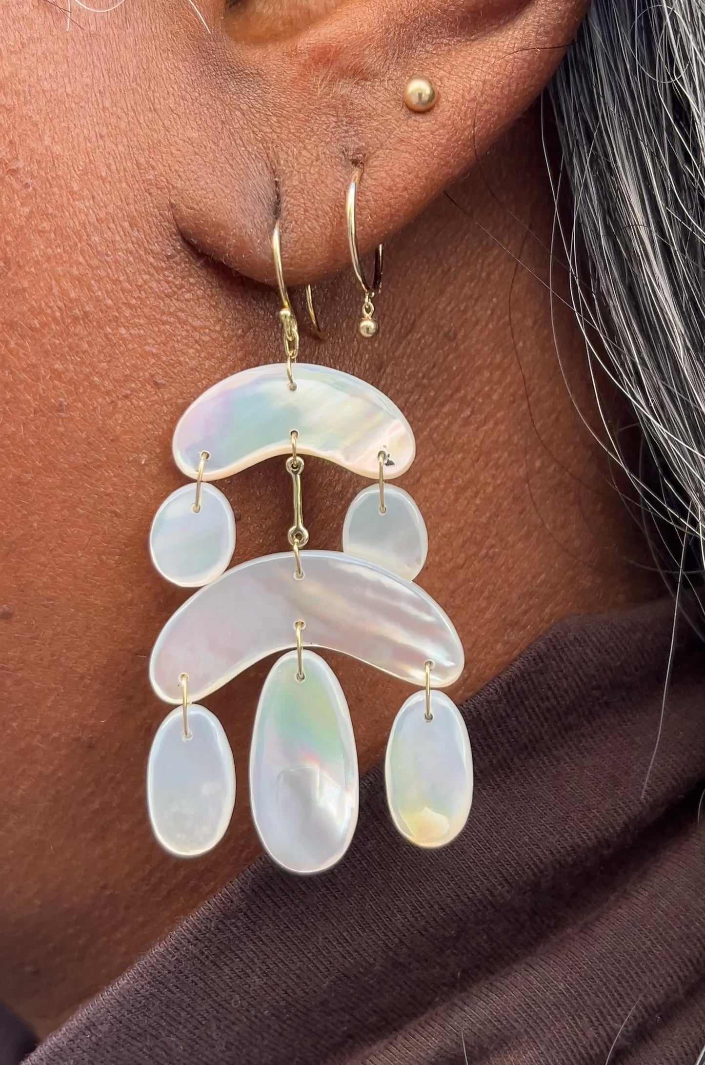 Load and play video in Gallery viewer, Ten Thousand Things Mother of Pearl Mini Chandelier Earrings
