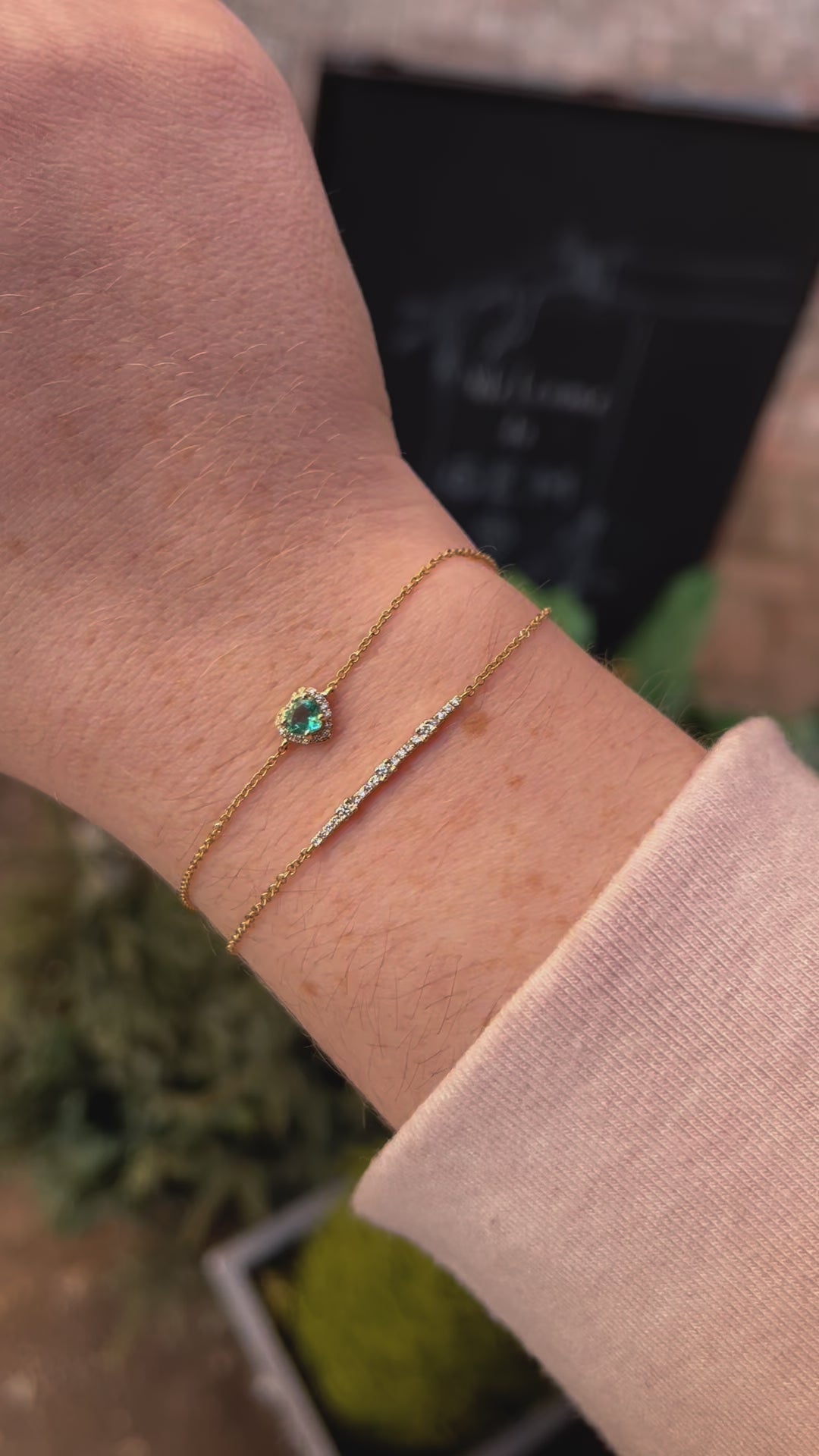 14k Gold Emerald Heart + Diamond Bracelet