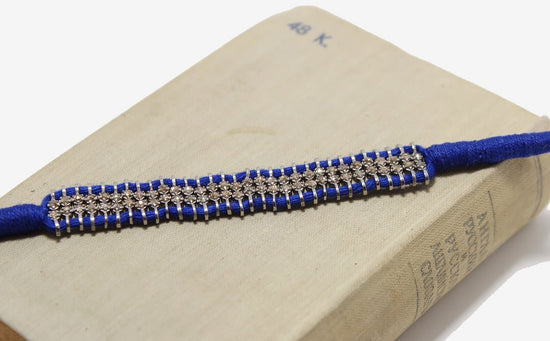 Woven Blue Silk + Diamond Bracelet