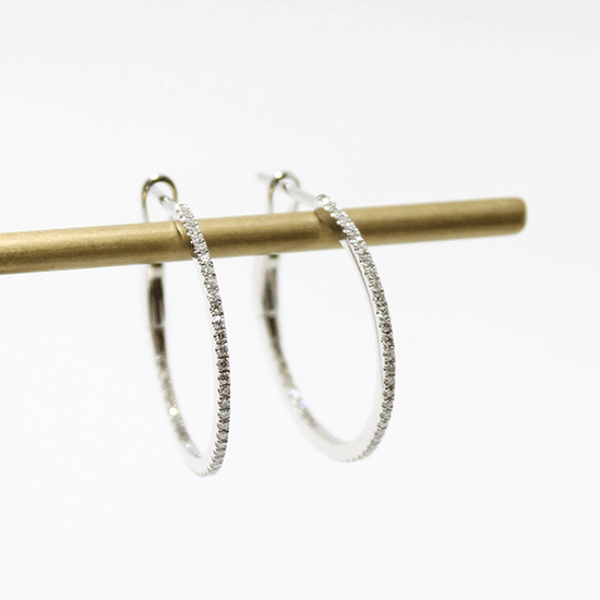 14k Gold Round Diamond Hoop Earrings -2 sizes