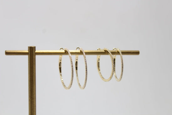 14k Gold Round Diamond Hoop Earrings -2 sizes