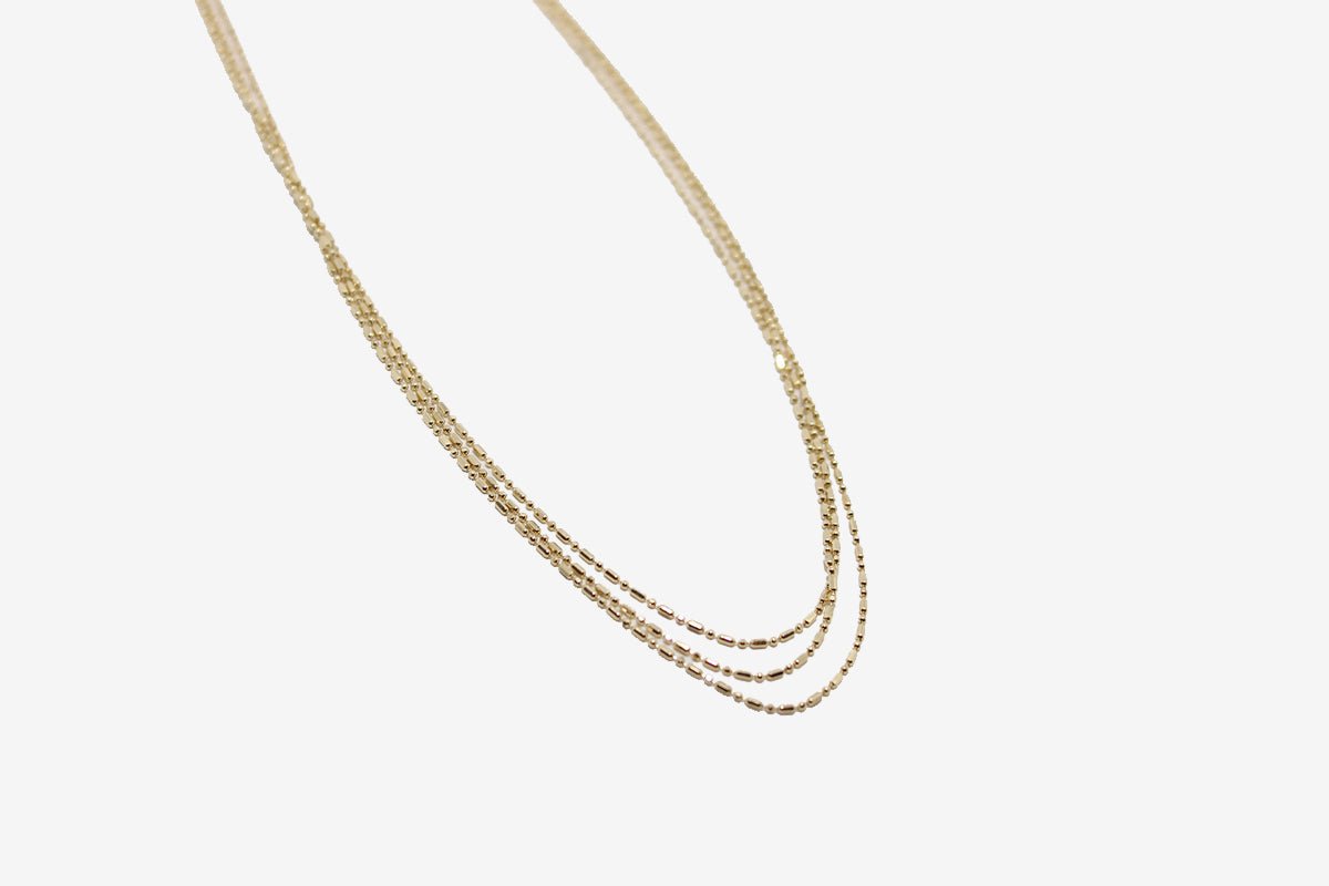 Zoe Chicco 14k Gold Three Strand Tube & Bead Necklace